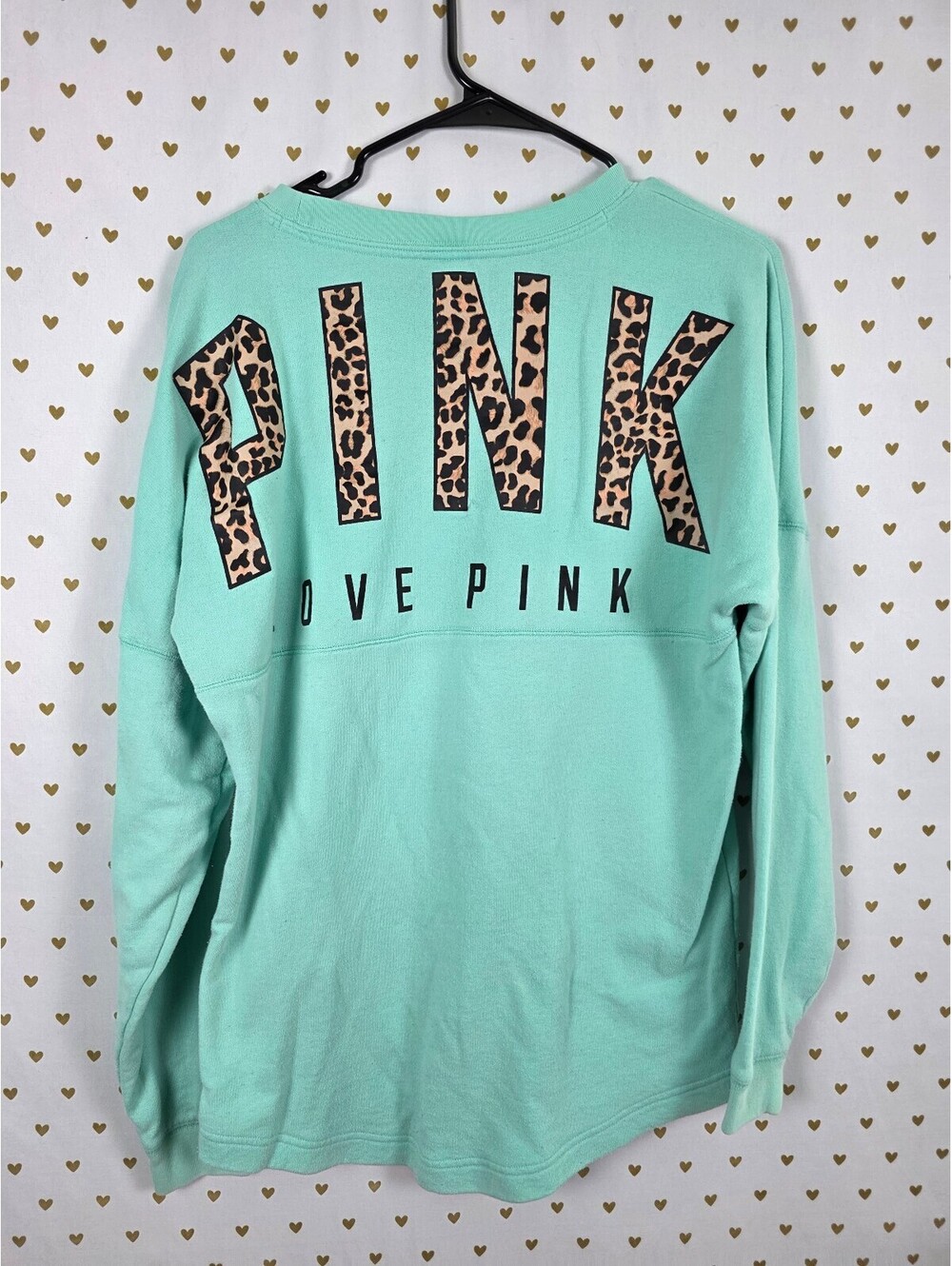 Victorias Secret Pink Mint Oversized Leopard Cheetah Sweater Shirt Small